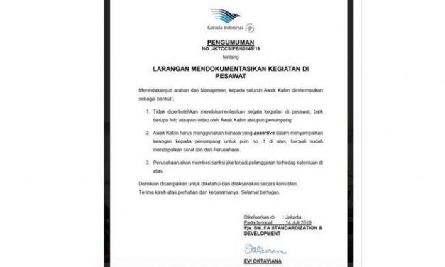 Garuda Indonesia Keluarkan Larangan Ambil Gambar dan Video di Pesawat
